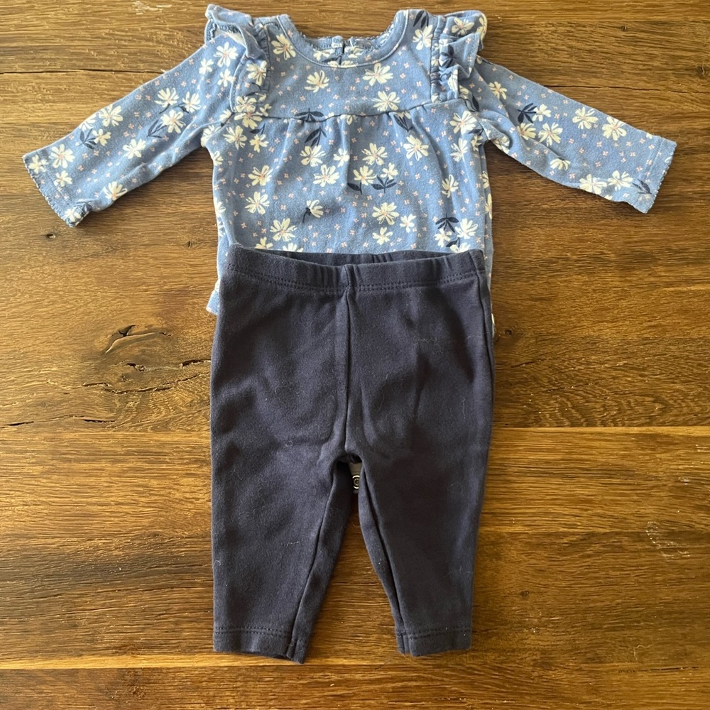 Carter's Navy Leggings with Blue Floral Top